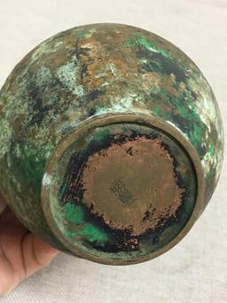 Japanese Metal Green & Blue Mottled Jardiniere Vase