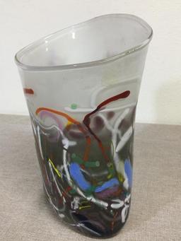 Retro Multi Color Blown Glass Vase w/Signature S.G. Pitkethely