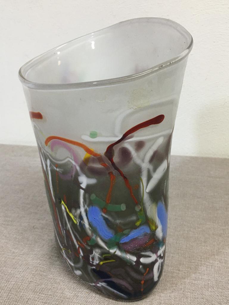 Retro Multi Color Blown Glass Vase w/Signature S.G. Pitkethely