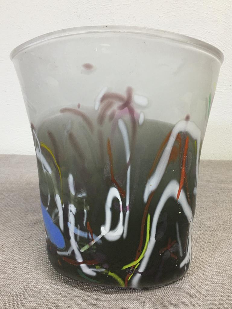 Retro Multi Color Blown Glass Vase w/Signature S.G. Pitkethely