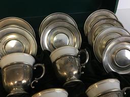 Vintage Set of Sterling Silver and Lenox Tea Cups and Saucers w/Case