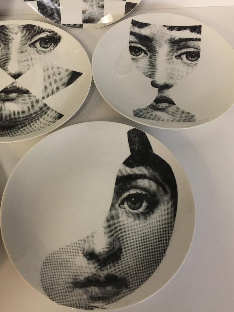 Set of Seven Vintage Piero Fornasetti Plates from the " Tema E Variazioni" Series Made in Italy