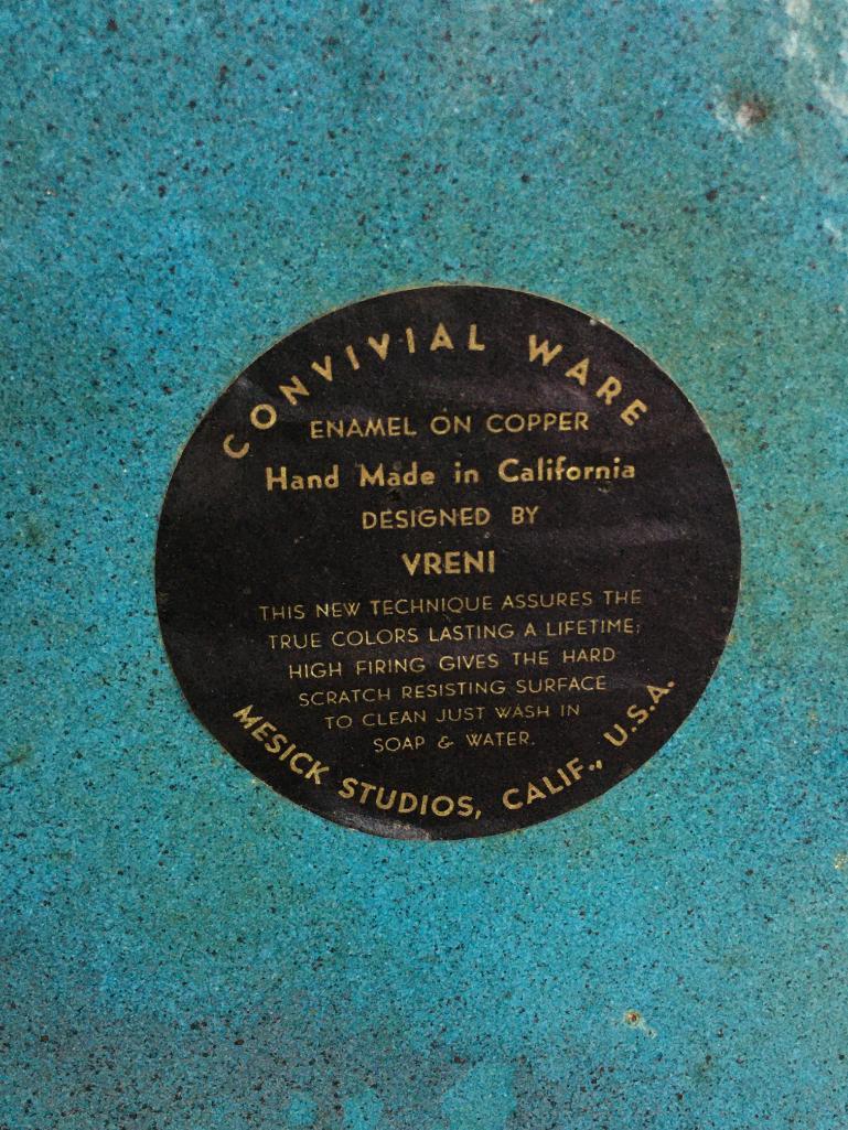 Convivial Ware Enamel on Copper Plate Mesick Studios CA