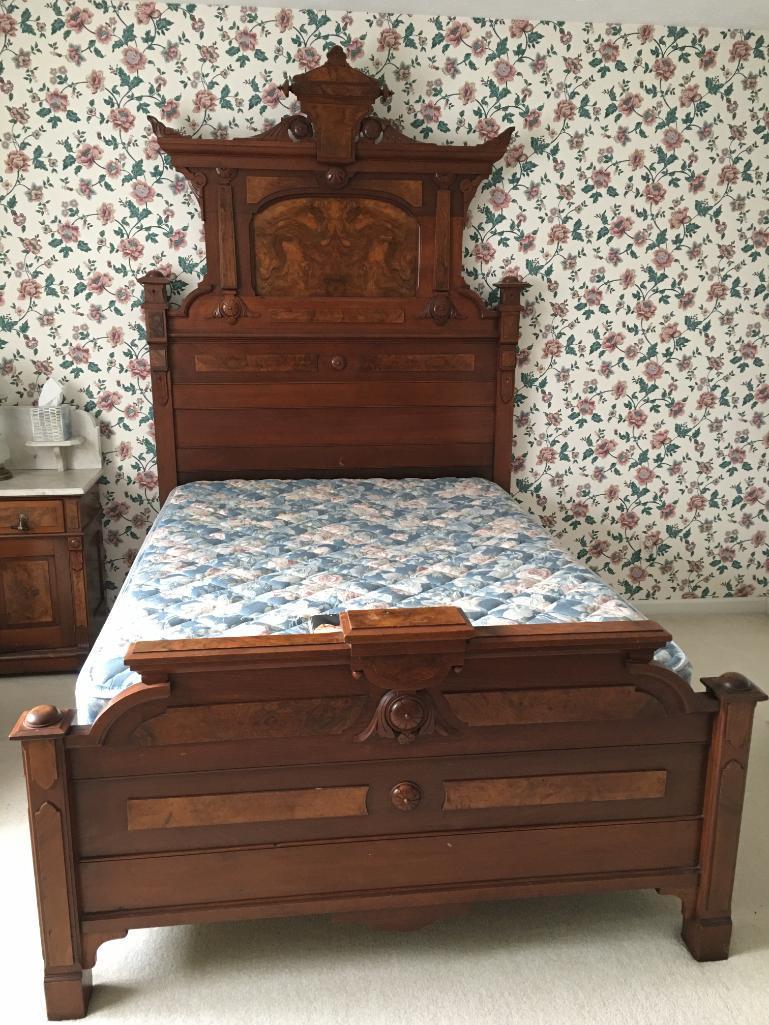 Antique Victorian Walnut Queen Bed and Mattress