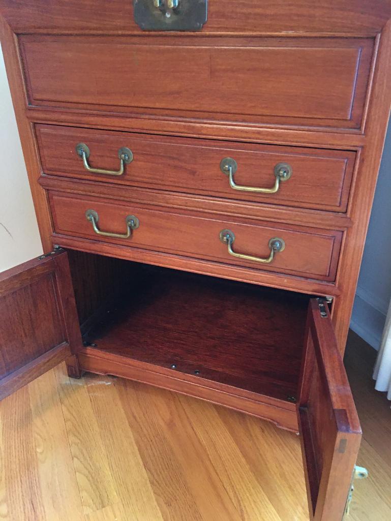 Flatware Chest w/Two Drawers, Brass Fittings and Lift Top Storage