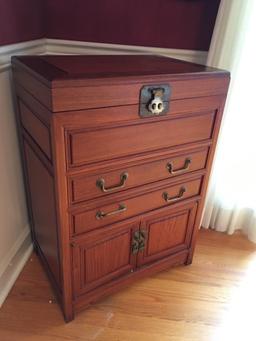 Flatware Chest w/Two Drawers, Brass Fittings and Lift Top Storage