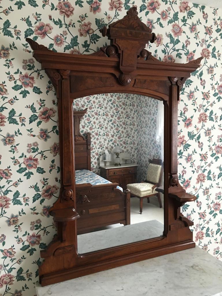 Antique Victorian Walnut Marble Top Dresser w/Three Drawers and Mirror