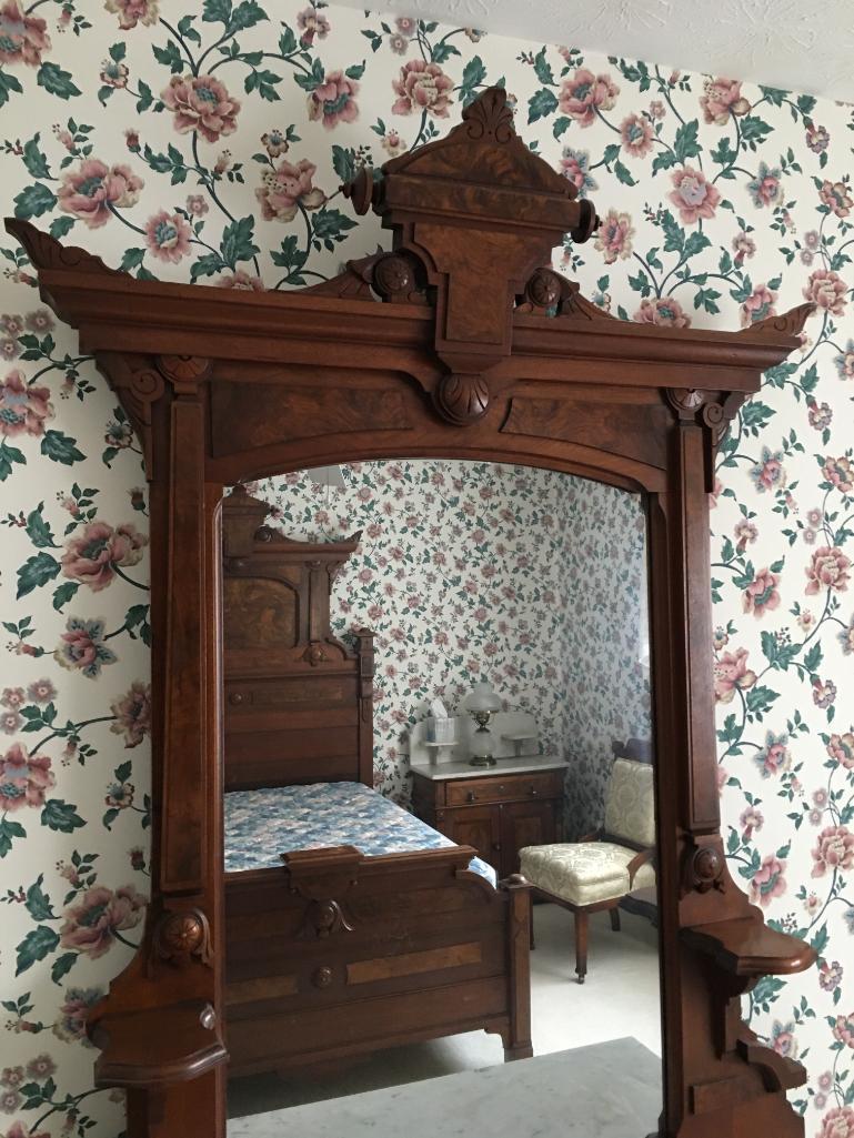 Antique Victorian Walnut Marble Top Dresser w/Three Drawers and Mirror