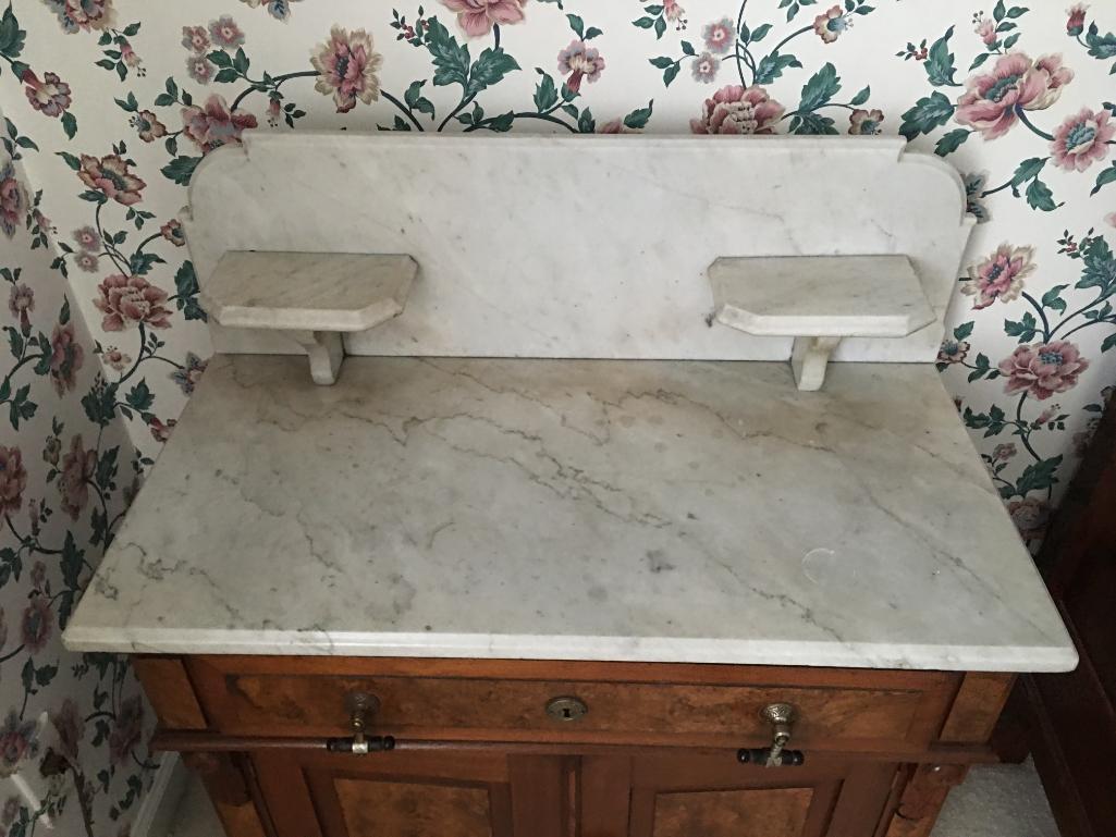 Antique Victorian Walnut Washstand w/Marble Top