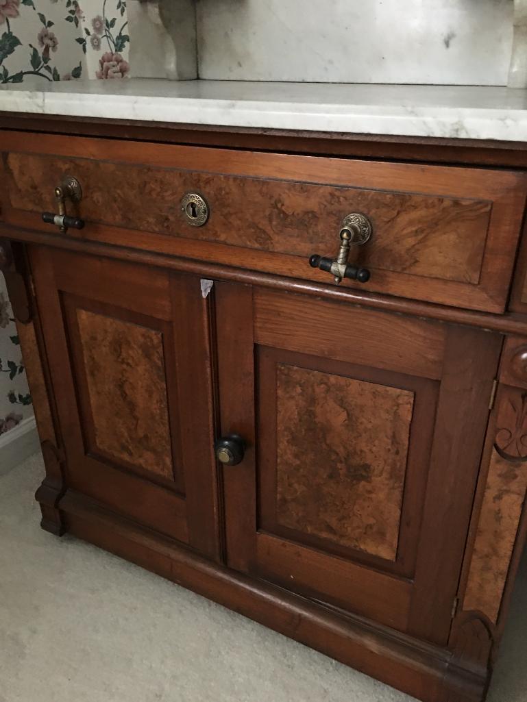 Antique Victorian Walnut Washstand w/Marble Top