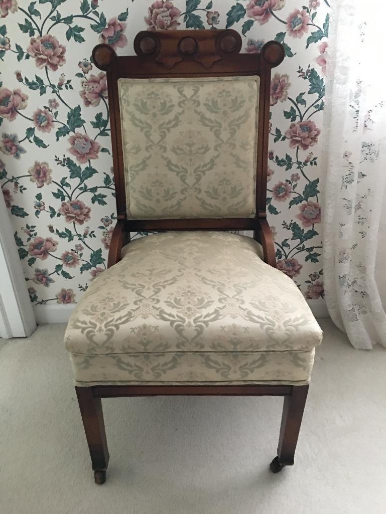 Antique Upholstered Chair on Casters