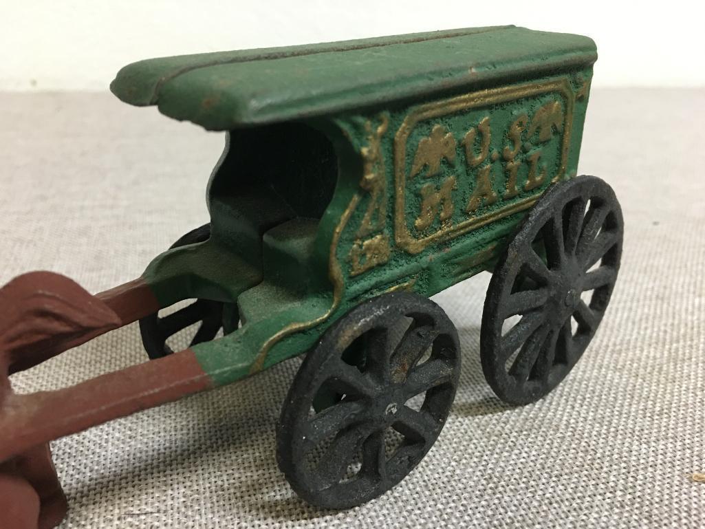 Vintage Cast Iron Horse Drawn US Mail Wagon
