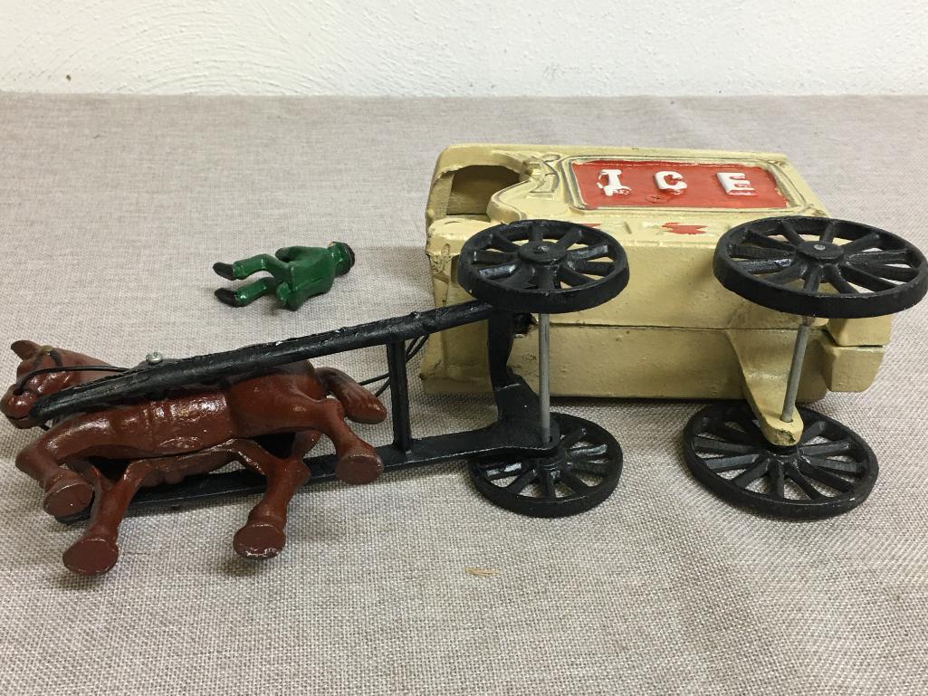 Vintage Cast Iron Horse Drawn Ice Wagon