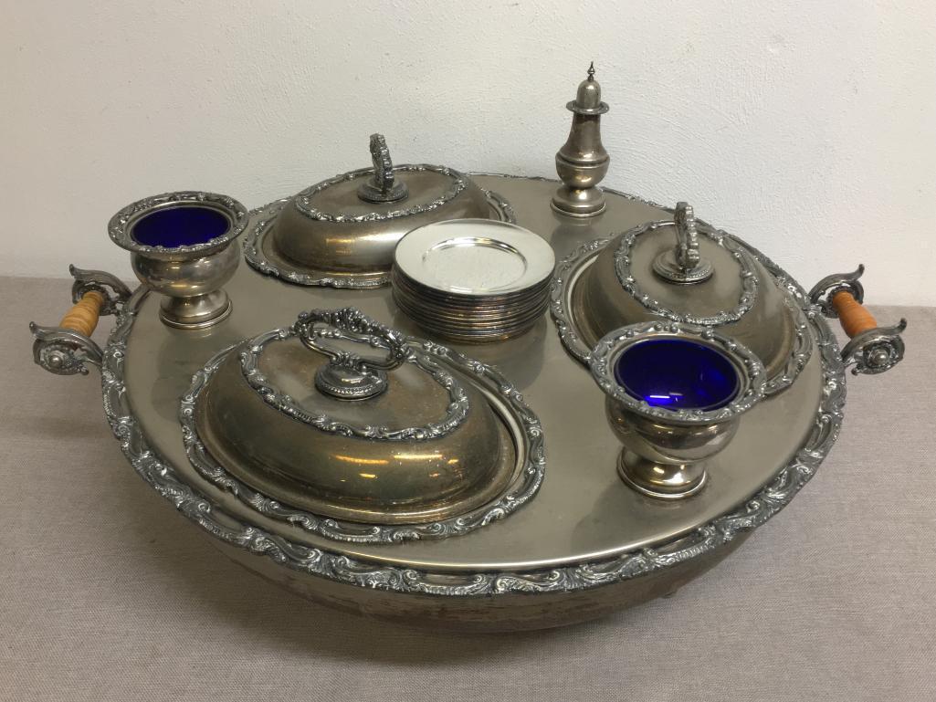 Antique Silverplated Lazy Susan Dinner Server