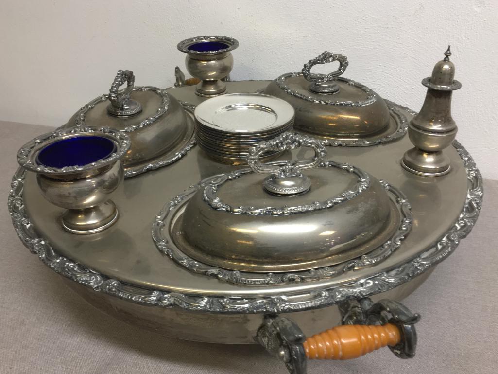 Antique Silverplated Lazy Susan Dinner Server