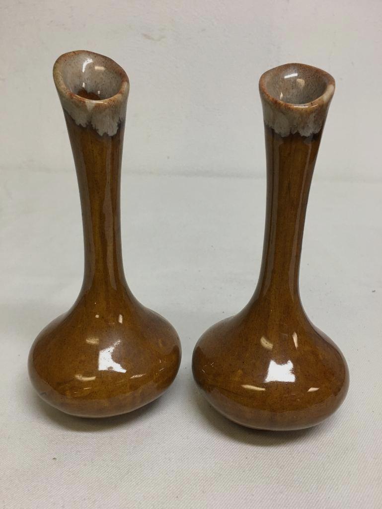 Pair of Vintage Mid Century Signed Pottery Bud Vases by Anna Van Briggle