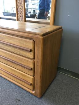 Vintage Dresser w/Basket Weave Detail, Mirror and Six Drawers