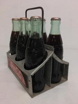 Six Pack of Coca Cola Bottles w/Vintage Metal Carrier