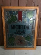 Michelob Light Framed Plastic-Painted Stained Glass Style Wall/Window Hanging