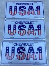 Set of Three Chevrolet USA-1 License Plates