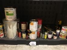 Bottom Shelf of Sand Blast Cabinet of Misc Paint Cans and More (Cabinet Not Incl)