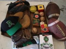 Misc Sports Lot Incl Baseball Gloves, Football, Softball and More