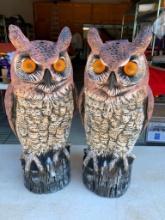 Two Plastic Outdoor Scarecrow Owls