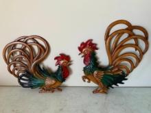 Pair of Metal Chicken Wall Hanging Pieces