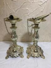 Two Gold Metal Decorative Candle Holders