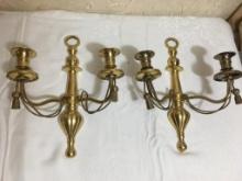 Two Gold Metal Candle Wall Sconces