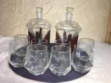 Ten Piece Set Incl Two Decanters w/Ground Glass Stoppers and Eight Cocktail Glasses
