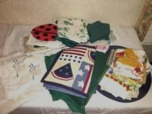 Box of Misc Hand Towels, Table Linens, Placemats and More