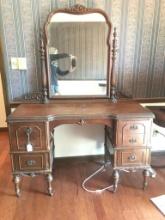Antique Four Drawer Vanity w/Mirror and Casters