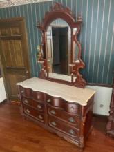 Six Drawer Dresser w/Mirror by Pulaski and Appears to be a Marble Top
