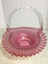 Fenton Style Pink Hobnail Glass Basket w/Applied Handle