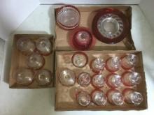 Three Lots of Vintage Ruby Flash Glass Plates, Bowls, Coffee Cups and More