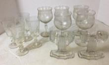 Group of Misc Wine Glasses and Candle Stick Holders