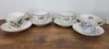 Group of 4 Mixed Matched Teacup and Saucer Sets