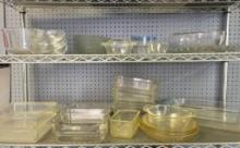 Shelf Lot of Clear Glass Kitchen Items