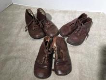 Three Pair of Vintage Brown Leather Children's Shoes