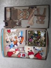 Misc Treasure Lot Incl Misc Bells, Christmas Ornaments and Hand Made Doll Chairs