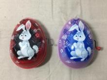 Two Vintage Lithographed Tin Music Box Easter Egg by Mattel