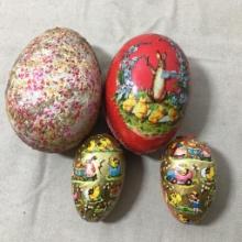 Set of Four Paper Mache Easter Egg Candy Containers Made in West Germany