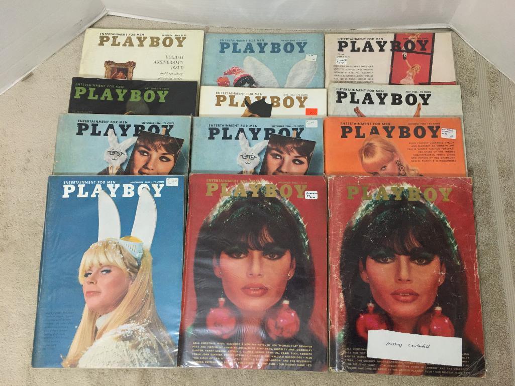 Twelve Vintage Playboy Magazines 1966 - Like New Condition