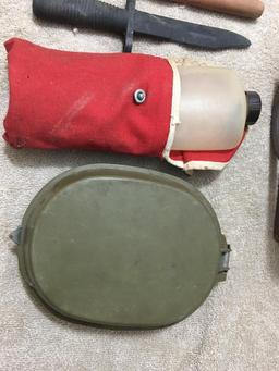 Misc Treasure Lot Incl First Aid Kit, Plastic Toy Knives, Mess Kit and More