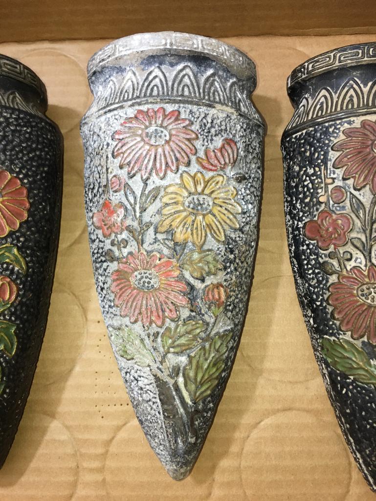 Four Pottery Flower Wall Vases