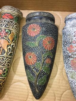Four Pottery Flower Wall Vases