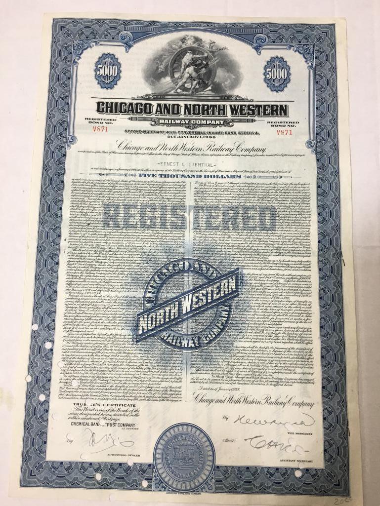 1946 Chicago and Northwestern Railway Co. $5,000 Registered Bond No. V871