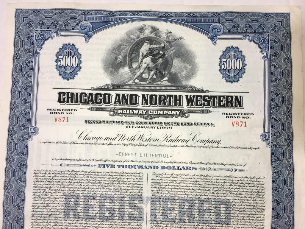 1946 Chicago and Northwestern Railway Co. $5,000 Registered Bond No. V871