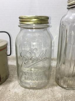 Group of Refrigerator Bottle, Ball Canning Jar, Lidded Crock and More